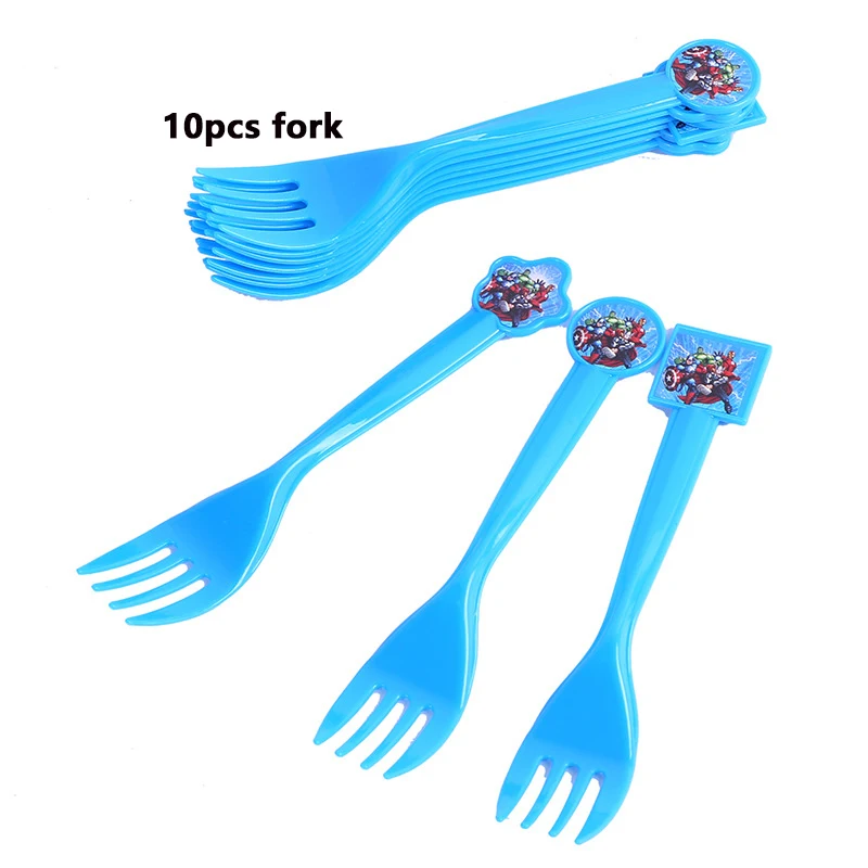 10pcs fork Мстители тема Бумага чашки салфетки пластины 7 дюймов Дети пользу для день рождения, детский душ вечерние поставки одноразовый набор - Цвет: 10pcs fork
