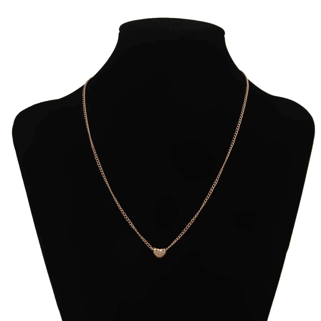 2 Pieces Simple Short Chain Clavicle Necklace Tiny Love Heart Pendant Gold