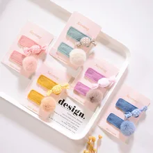 B0632 детские заколки для волос с пушистыми помпонами, аксессуары для волос, модный детский головной убор принцессы для девочек, милая разноцветная повязка на голову для девочек