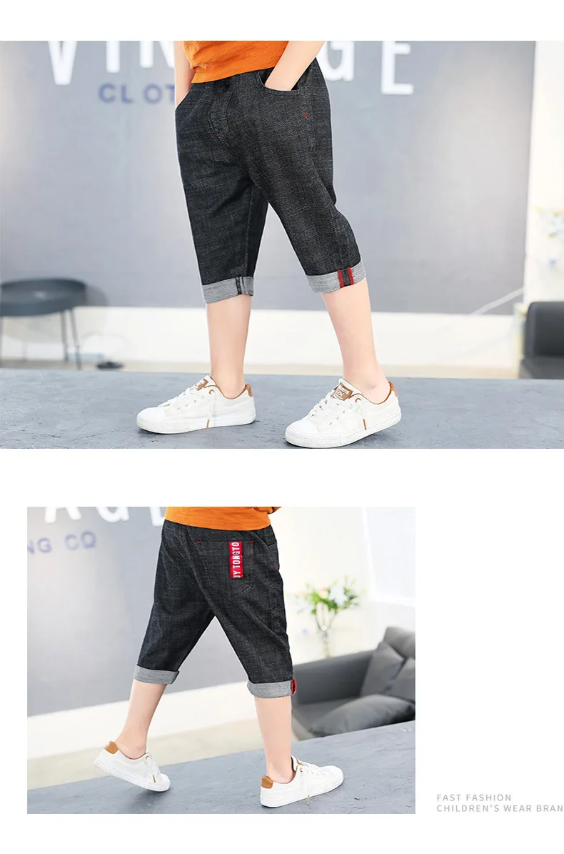 Fat BOY'S Cropped Trousers Summer Thin Plus-sized Jeans Big Boy Loose-Fit MEN'S Shorts Elasticity Shorts