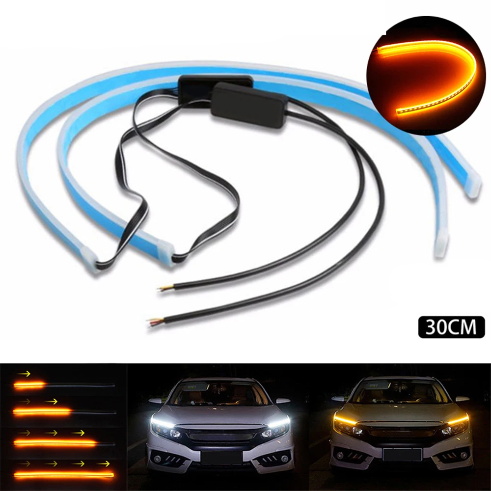 2 шт. авто DRL светодиодный Габаритные огни желтый направляющие полосы CarFor фар последовательных янтарных указатели поворота