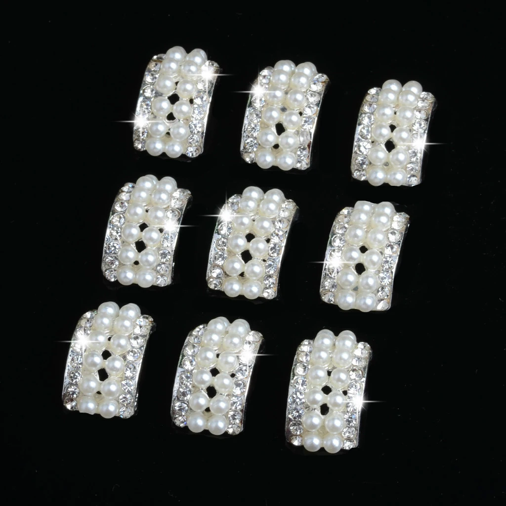 10pcs GIRL’S WEARING JEWELRY Rhinestone Pearl Embellishment DIY Flatback Craft Girls Hair Bow 1.1X2.1cm