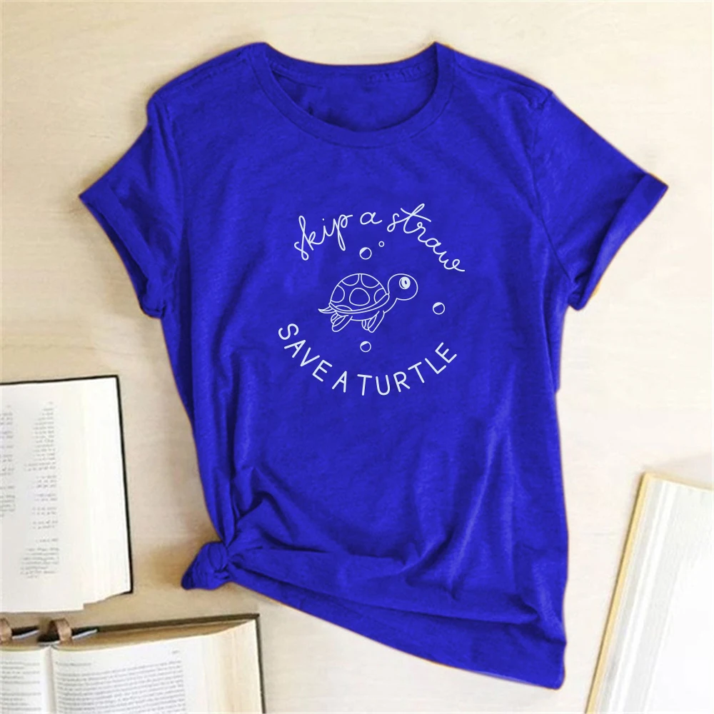 Save A Turtle Printing T-shirts Women Clothing Summer Cute Shirt Graphic Tops For Women Fashion Kawaii Shirt Harajuku Femme