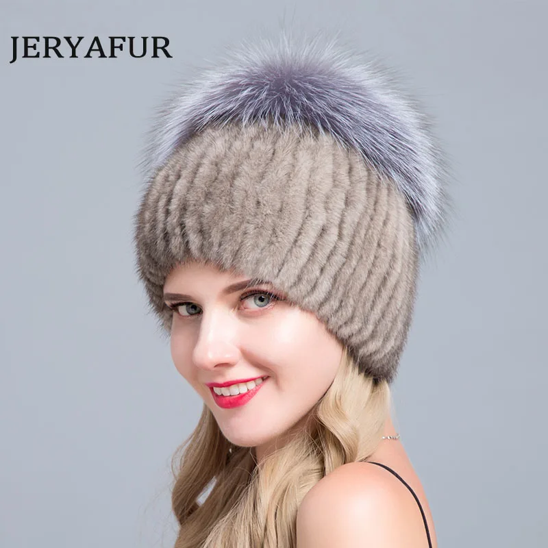 Лыжные шапки frauen Mittleren alters in der winter nerz pelz frauen gestrickte pullover hut modische mode europyaischen und Amerikani