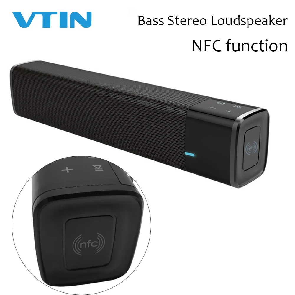 

VTIN TOP Wireless Bluetooth 5.0 Speaker Portable Soundbar Super Bass Stereo Loudspeaker Long-Standby with Touch NFC Black AUX