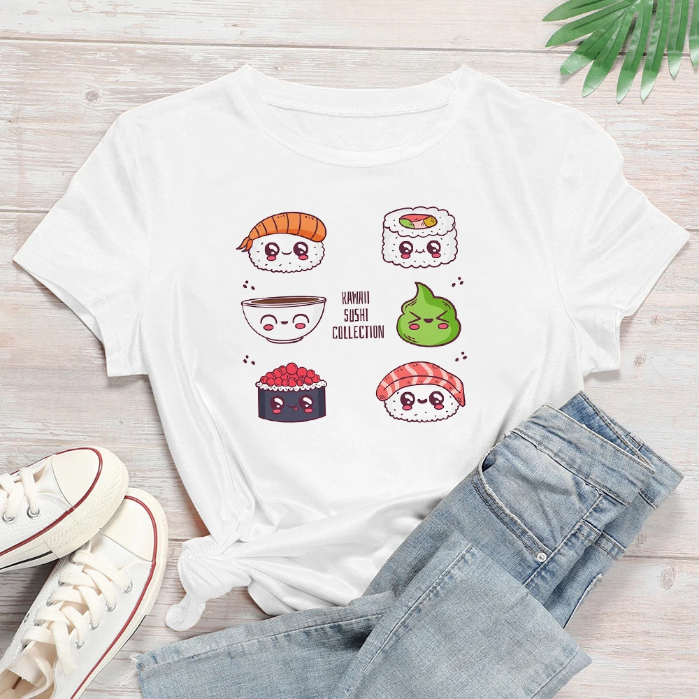 

KAWAI SUSHI COLLECTION Letter Print T-shirt Simplicity New T Shirt Women Sweet and Delicious Cuisine Graphic Print Tshirt