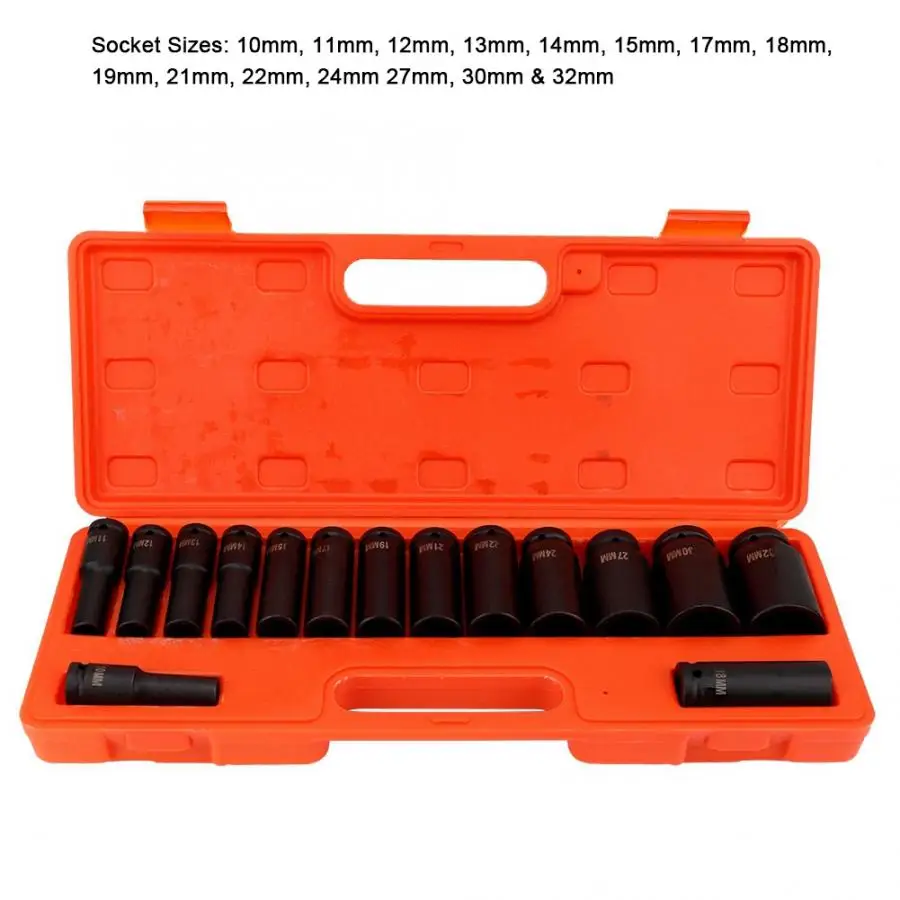 Accessoire voiture 15 шт./компл. 1/2 дюймов Deep Impact гнездо набор инструментов 10-32 мм для Гараж или мастерскую араба Аксесуар