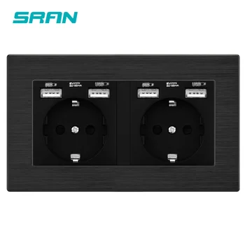 

Wall 16A EU Multi Way Power Socket Plug Grounded Electrical Socket with usb outlet strip 146 Aluminum alloy panel family hotel