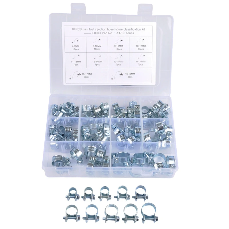 

84Pcs 10 Size 7-18Mm(2.7-7Inch)Fuel Injection Style Hose Clamp Kit For Hose Pipe
