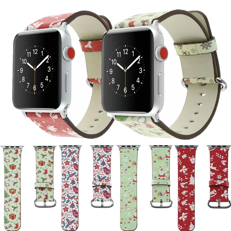 Ремешок совместим для apple watch серии 4/3/2/1/44 42 мм с рождественским Узором Спортивные кожаный ремешок, сменный ремешок для наручных часов iwatch, 40/38 мм