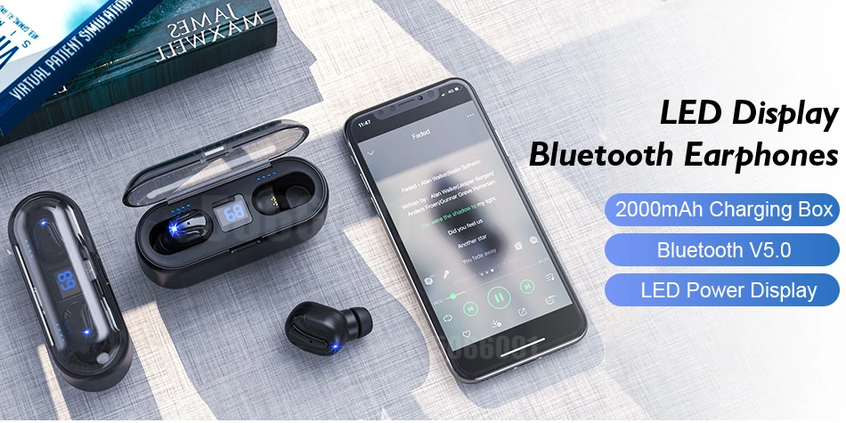 Беспроводные наушники bluetooth с 1200 мАч зарядным чехлом светодиодный дисплей TWS беспроводные наушники гарнитура для телефона с микрофоном