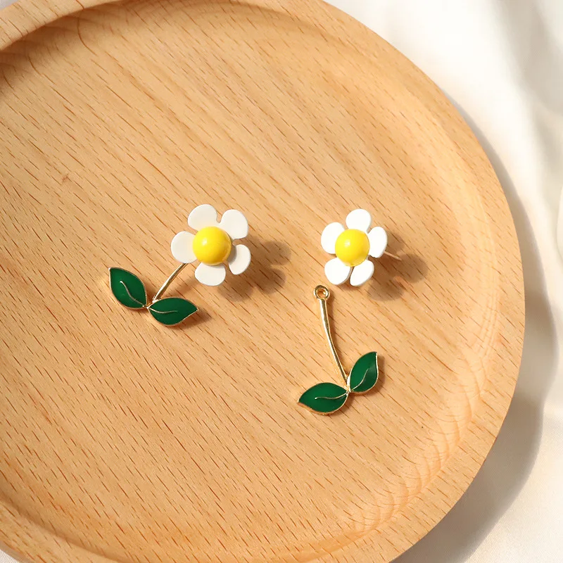 

Cute Green Leaf Sunflower Flower Pendant Stud Earrings Women Girl Sweet Cartoon Fashion High Quality Jewelry Pendiente Brincos