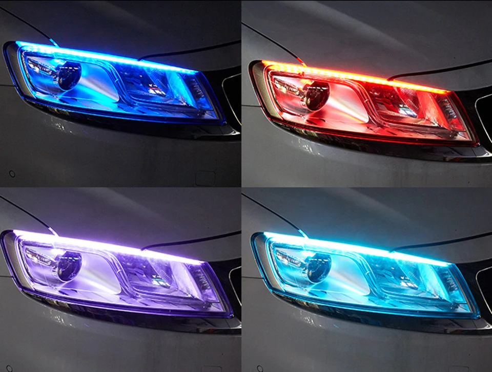 1 шт. новейший автомобиль DRL светодиодный дневные ходовые огни авто течёт указатель поворота направляющая полоса фары в сборе аксессуары для стайлинга автомобилей