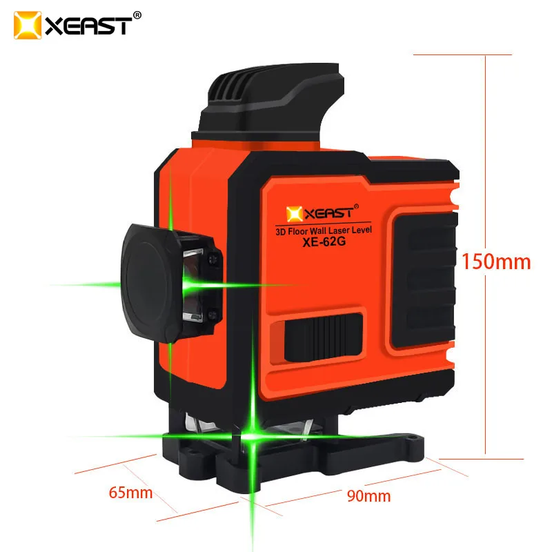 XEAST XE-62G 3D Высокоточный зеленый луч 12 линий лазерный уровень автоматический самонивелирующийся 360 вертикальные и горизонтальные палки стены