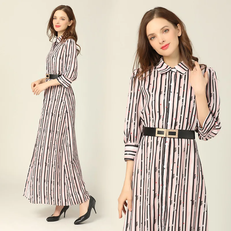

Large Size WOMEN'S Dress 2019 Autumn And Winter New Style Elegant Slimming Stripes Cardi-Long