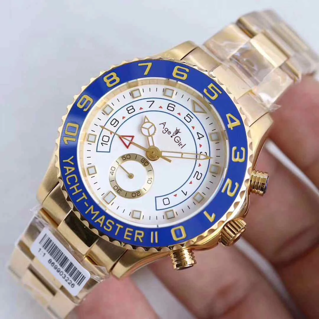 

Luxury Brand New Men Automatic Mechanical GMT Watch II Luminous Blue Ceramic Bezel Silver Sapphire Yellow Gold 116680 YACHT