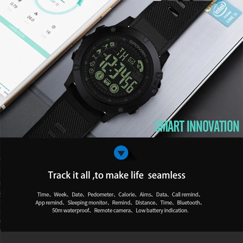 SPOVAN Brand Sport Watch for Men Women Waterproof Smart Bluetooth - Main Image