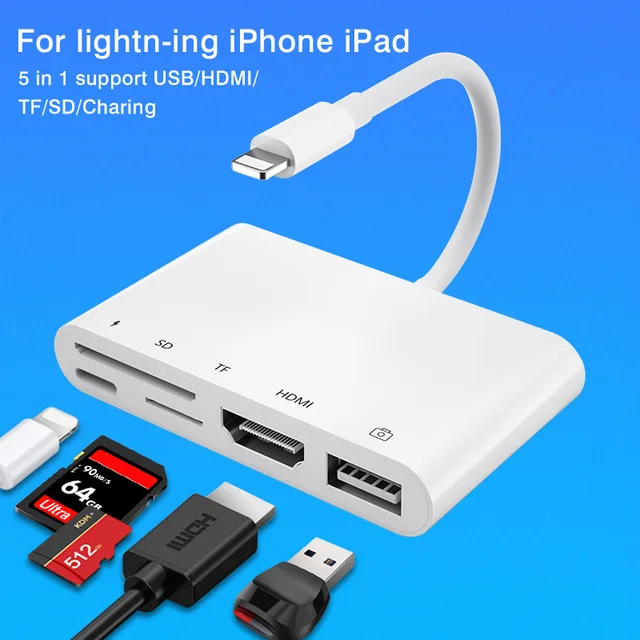 Lightning - HDMIアダプター 5イン1 USB OTGカメラ Lightning - HDMIアダプター 5イン1 USB OTGカメラ