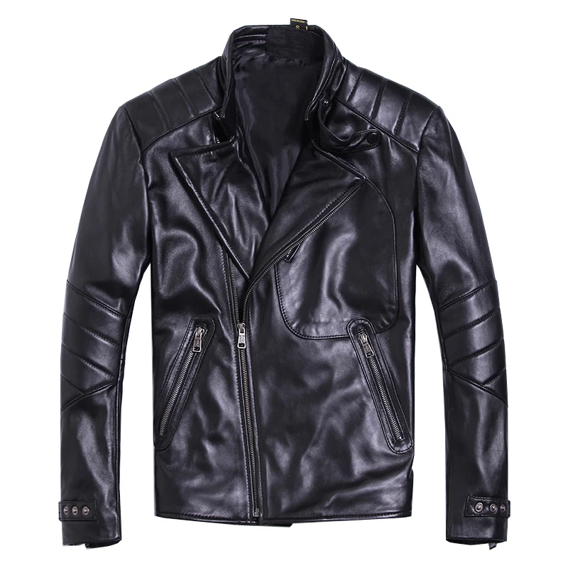 

2019 Men's Sheepskin Jackets Genuine Leather Motorcycle Jackets Plus Size 5XL Black Biker Coat for Male