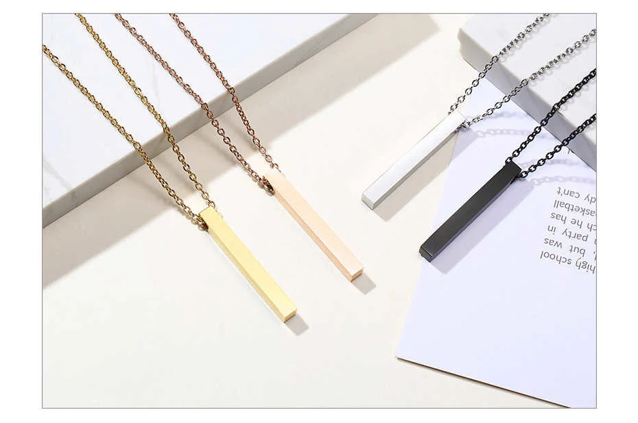 Vnox Anpassen Säule Bar Halsketten für Männer, Vertikale 3D Edelstahl Geometrische Anhänger, Einfache Minimalis Casual Schmuck – Detail 8