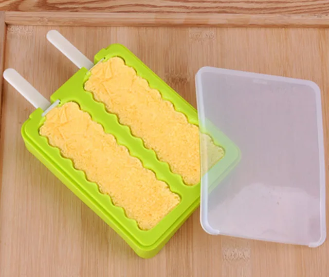 DIY Форма для Фруктового мороженого инструмент с крышкой и палкой прямоугольник Мягкие силиконовые формы Замороженные присоски инструмент наложенный дизайн - Цвет: Wave-Green