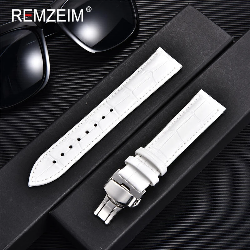 

REMZEIM Good Quality Fashion Casual Bamboo Pattern Watch Strap Women Men 18mm 20mm 22mm 24mm Genuine Leather Watch Band