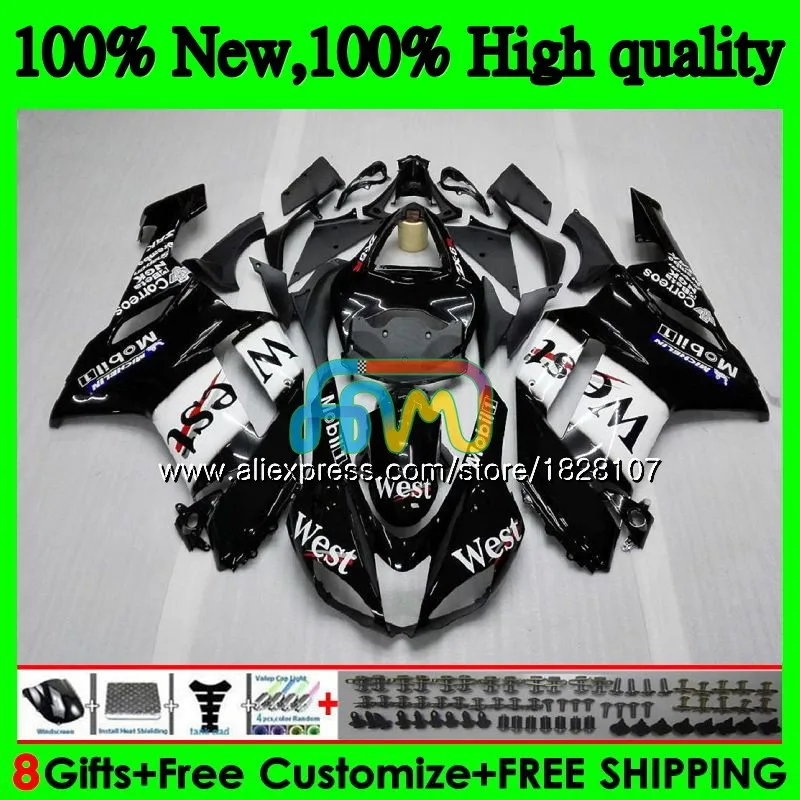 Корпус для KAWASAKI ZX 6R 6 R 600CC ZX636 10BS. 0 ZX-636 ZX600 600 CC ZX-6R ZX 636 ZX6R 07 08 2007 2008 Обтекатели комплект черный Запад, Лидер продаж