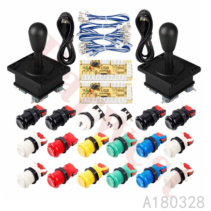 

2 Players Arcade DIY Kit for Mame Zero Delay Arcade USB Encoder 8 Way Classic Arcade Joystick and American style Push Buttons