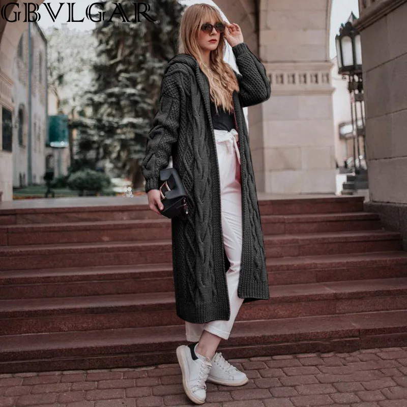 

Fashion Autumn Winter Women Causal Solid Cardigans Long Female Sweater Knitted Open Stitch Oversized Loose Hooded Thick Outwear