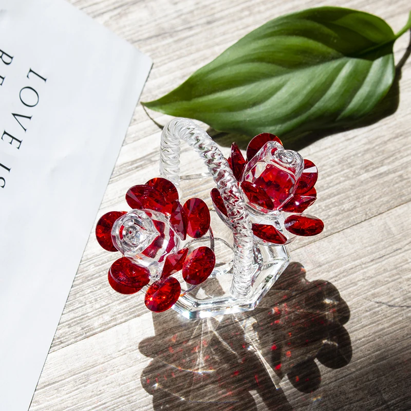 Billig H   D Kristall Rote Rose Blume Korb Figurine Kunst Glas Sammeln Handwerk Geschenk Träume Ornament für Home Decor Tabelle mittelpunkt