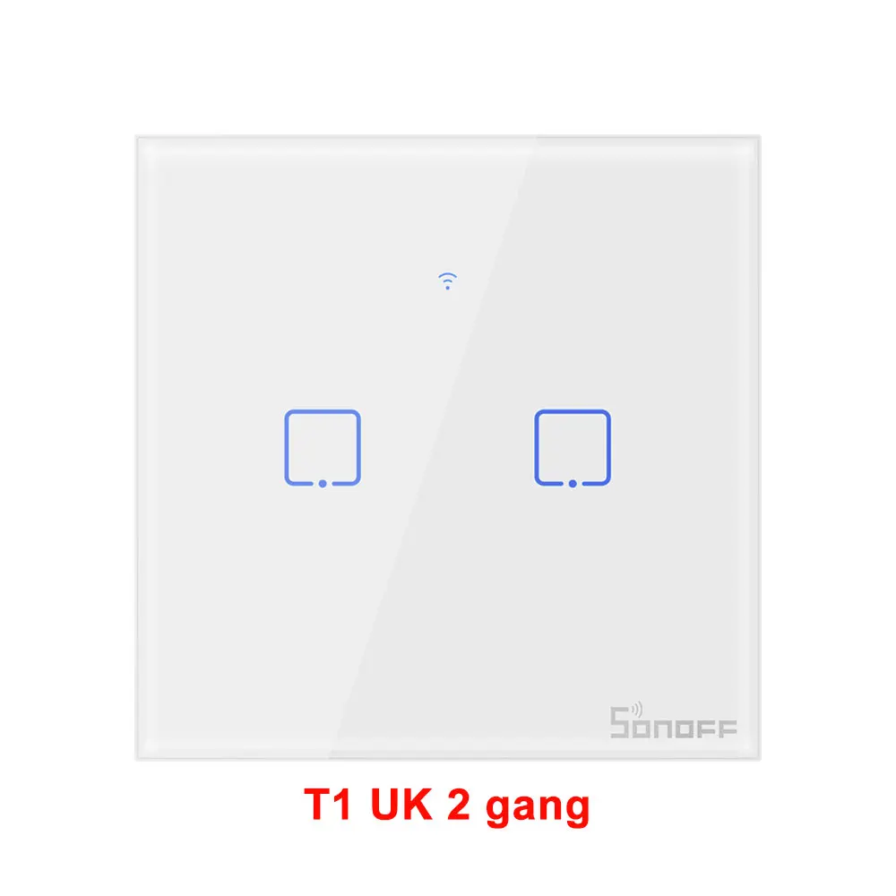 New T1UK 2 gang Itead Sonoff T1 UK Wifi настенный сенсорный переключатель беспроводной дистанционный светильник реле приложение управление Wifi умный переключатель работает с Alexa Google Home - Комплект: New T1UK 2 gang