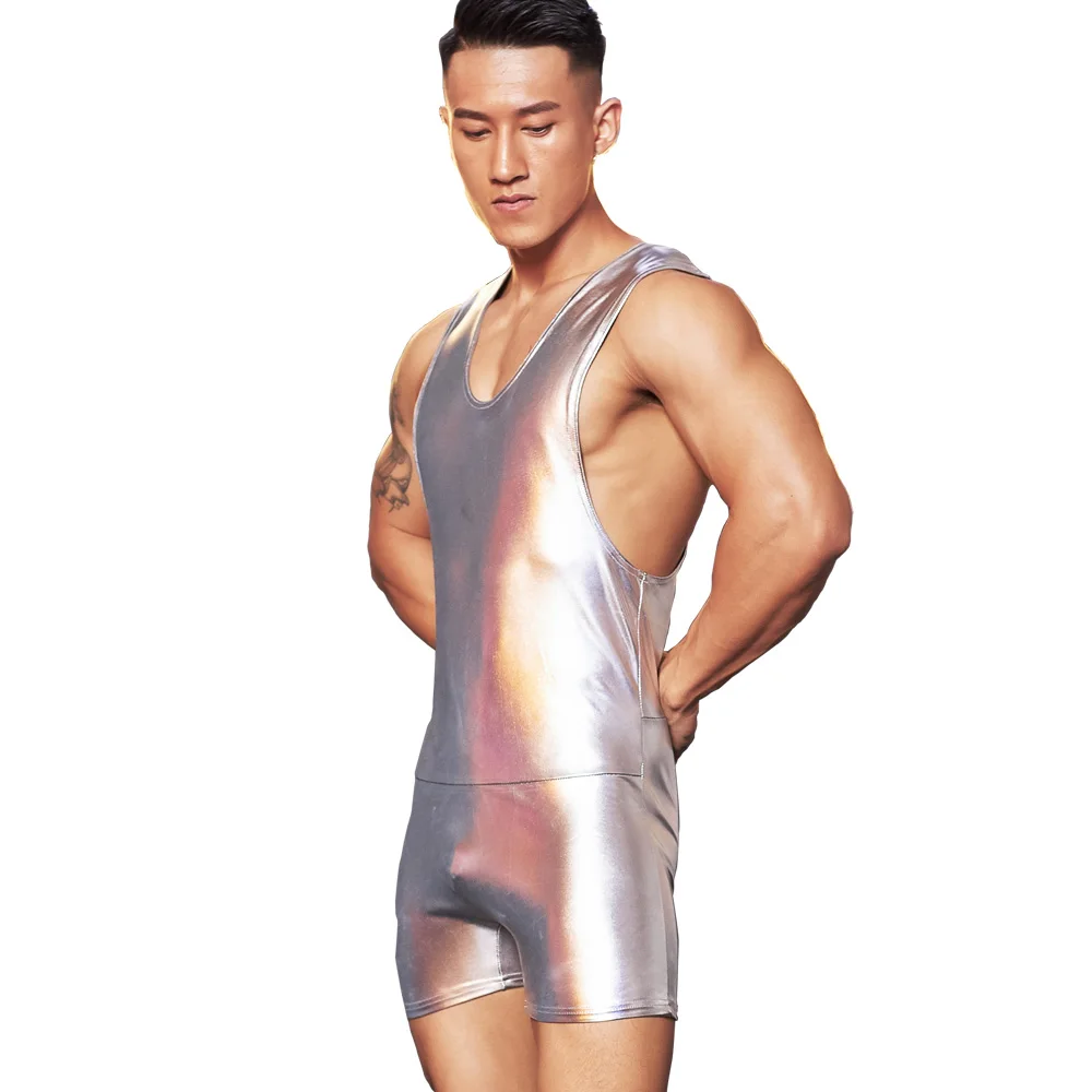 Сексуальный мужской боди Superbody из искусственной кожи комбинезон плотный