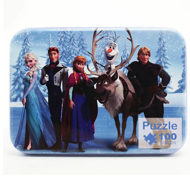 Non-toxic 100pcs/set Wood Jigsaw Puzzle Toy For Children Kids Early Educational Cartoon Puzzle Toy (with Iron Box) Boy Girl Gift