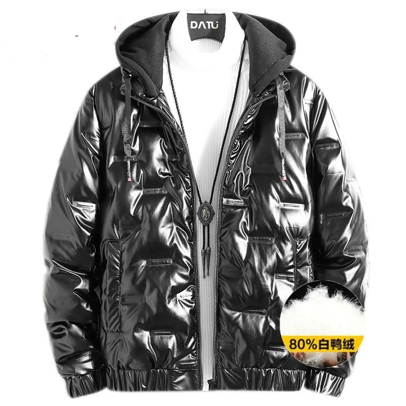 

L down Jacket Men's Warm Light Casual Bright Hooded Stand Collar Jacket Warm Trendy White Duck down Jacket down Jacket