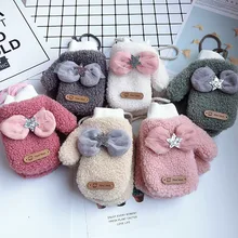 От 2 до 6 лет, милые детские перчатки для малышей, утепленные, для девочек и мальчиков, с полными пальцами, новые зимние теплые вязаные варежки, перчатки с бантиком