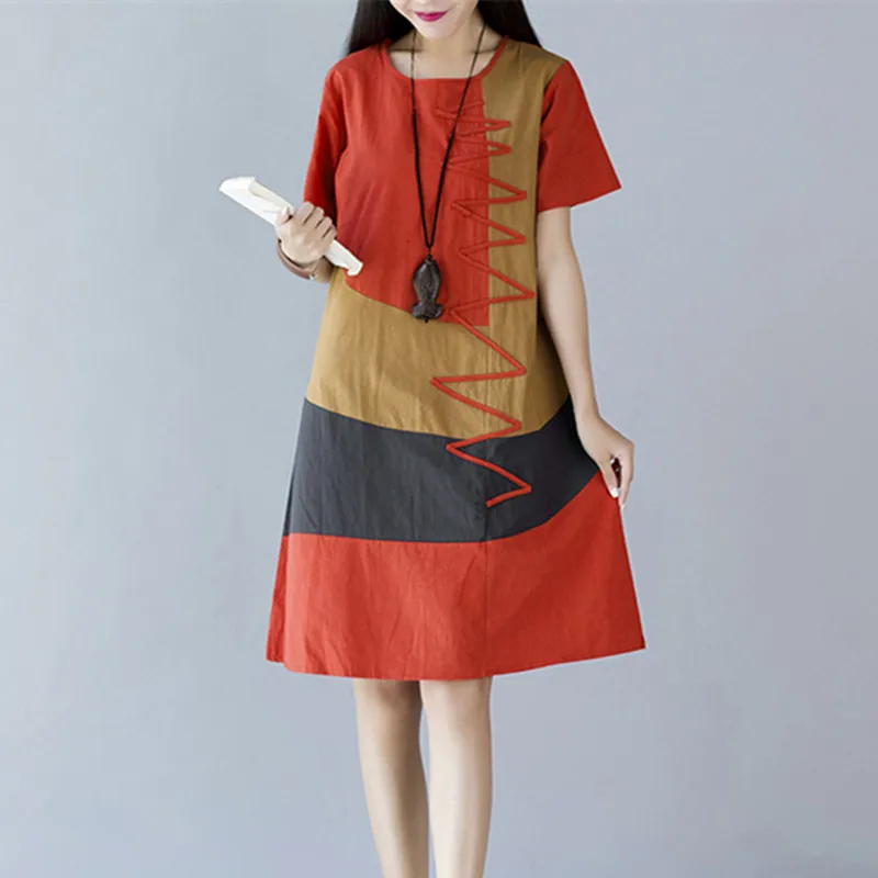 

Женское винтажное платье в стиле пэчворк, Повседневное платье из смеси хлопка и льна в пляжном стиле для отдыха и путешествий, лето 2023