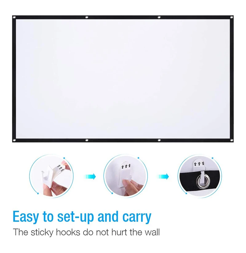 80-Inch Portable Projector Screen HD 16:9 Frameless Video Projection Screen Foldable Wall Mounted For Home Theater Office Movies