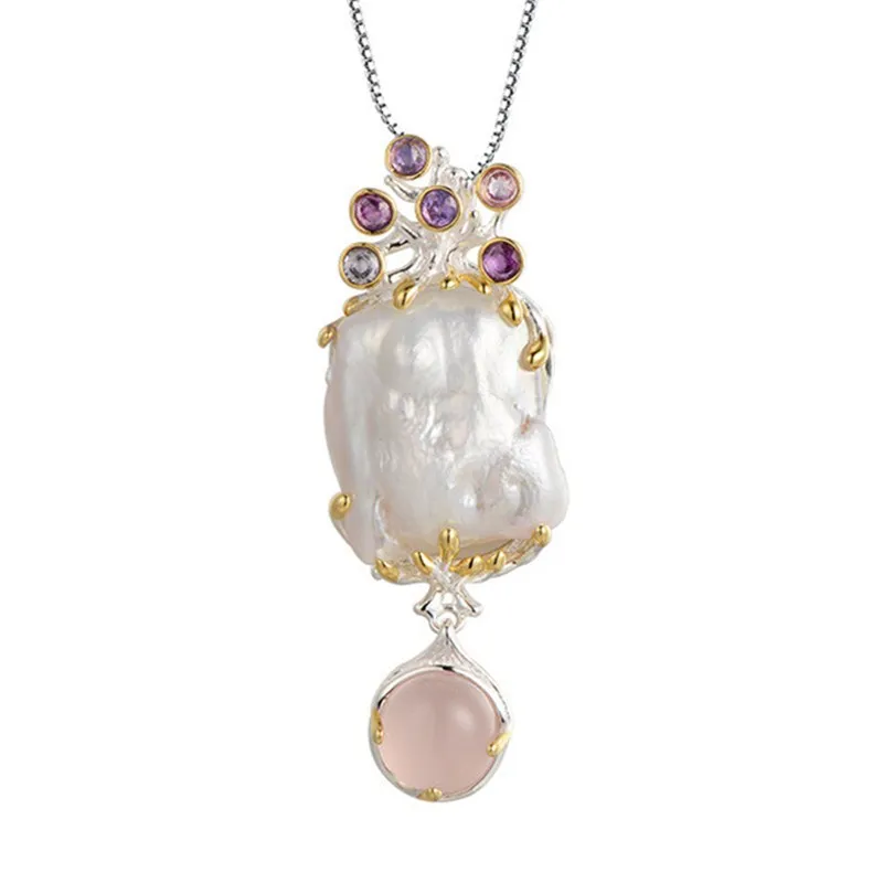

S925 Sterling simple shell Iregular Pendant for Necklace Big Freshwater Pearl Flower Pendant for mom women lady girl Baroque