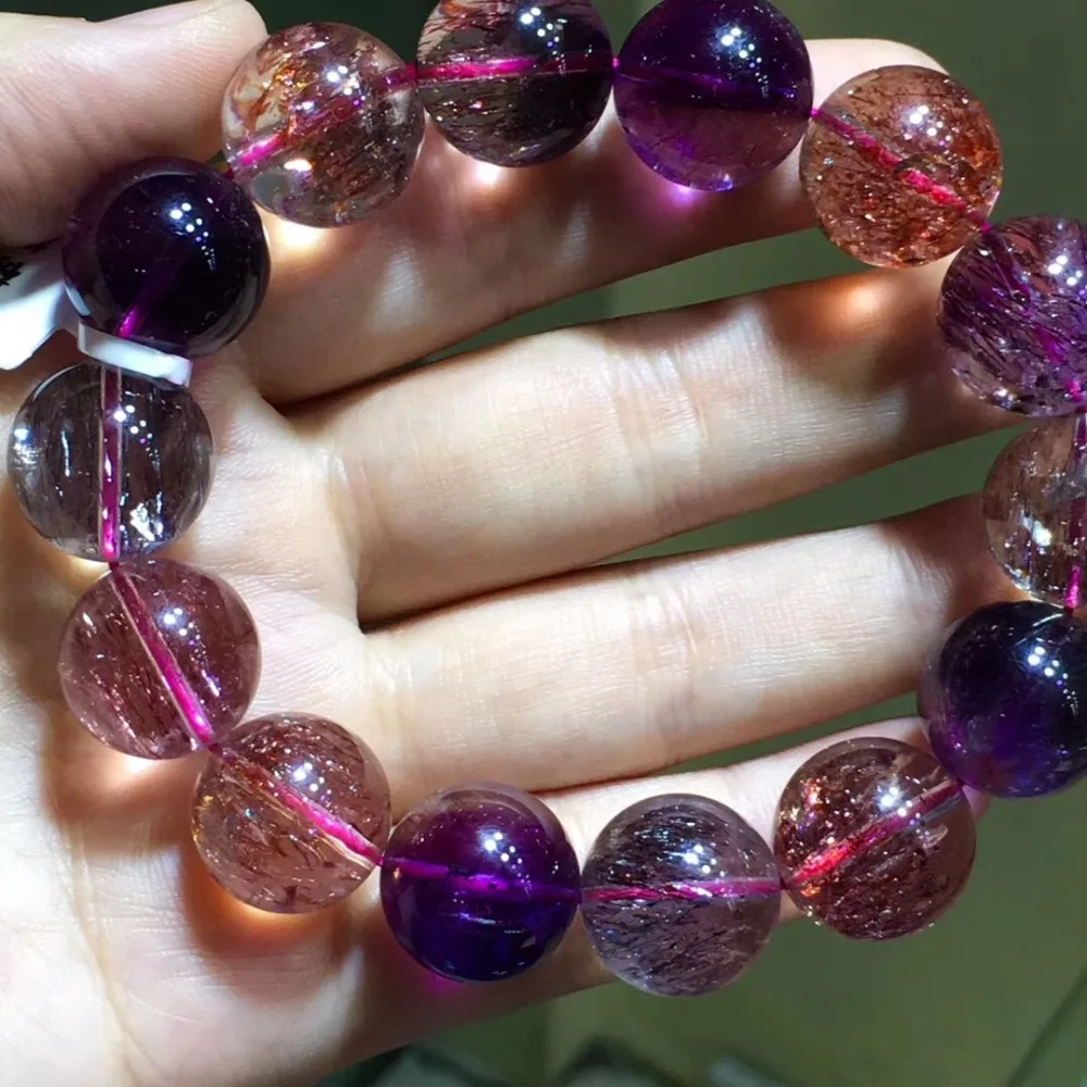 16mm Natural Lepidocrocite Rutilated Bracelet For Women Man Healing Super 7 Stone Round Beads Fashion Bracelet Jewelry AAAAAA
