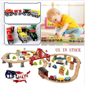 

Wooden Train Track Set For Children Wooden Puzzle Transit Slot Rail Electric Toy Trains