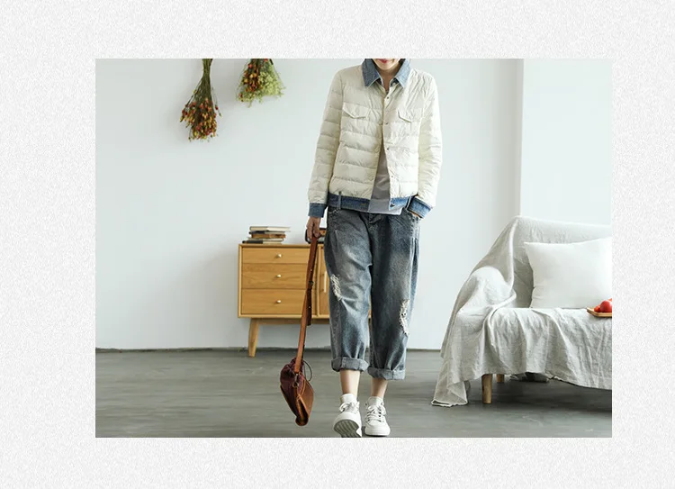 Short down Jacket Women's New Style Thin Autumn And Winter Women's Literature And Art Retro Cowboy Joint Coat