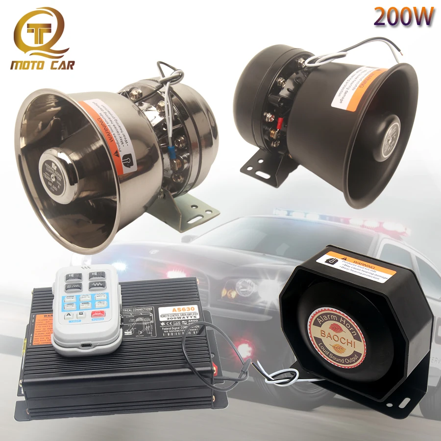 

Universal 200W 12V/24V Vehicle Multi-tone Horn Electronic Police Siren Emergency Warning Loudspeaker PA MIC System for Toyota