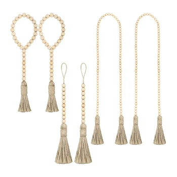 

6 Pcs Wood Beads Garland with Tassels, Rustic Wooden Bead Garlands, Farmhouse Beads Hanging Garlands for Home Decor
