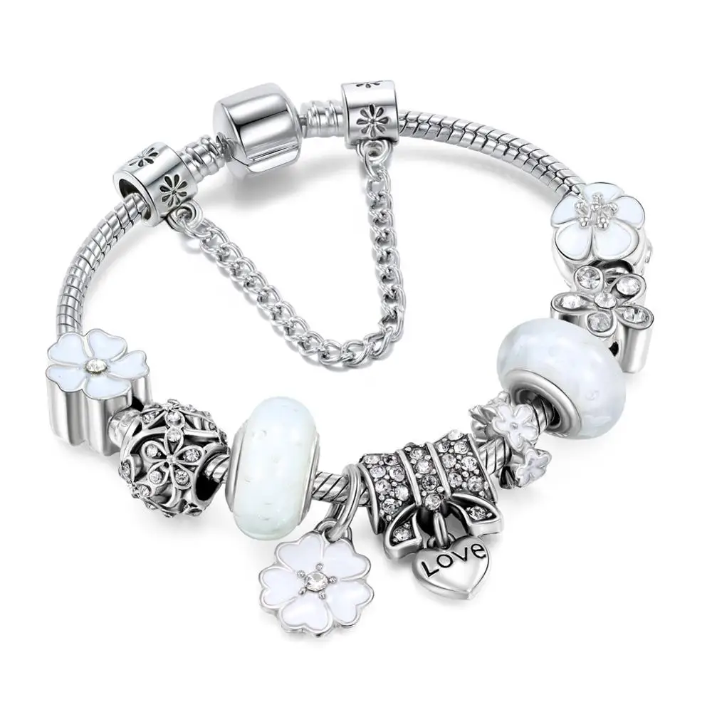 Baopon Dropshipping Vintage Silver Color Charms Bracelets For Women Diy Crystal Beads Fine Bracelets Women Pulseira
