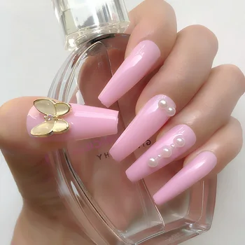 

Custom 24Pcs False Nail Tips Bright Butterfly Full Cover Extra Long Ballet Fake Nails Nail Art Manicure French Manicure Tools