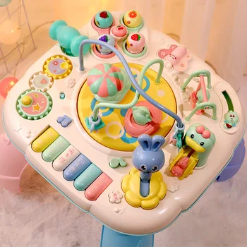 

Children Early Education Bilingual Baby Fancy Toy Table Bead-Stringing Toy Sound and Light Large Multifunctional Game Table