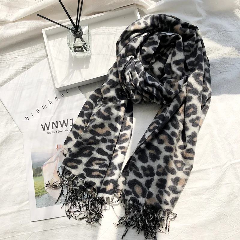 women leopard knit fashion winter cashmere scarves lady blanket warm tassel female shawls and wrap bandana warm foulard
