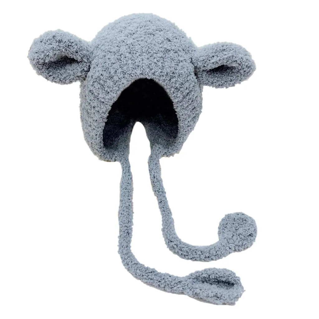 Детская зимняя шапка, регулируемая детская плотная вязаная шапка с ушами, защищающая лицо, шапки с горловиной, шапки для фотосессии# es