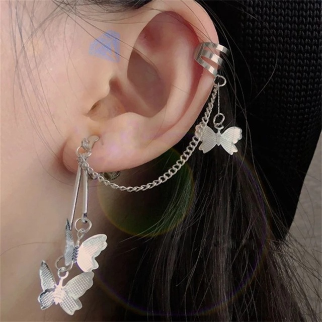 Silver Plated Metal Butterfly Ear Clips Without Piercing For Women Sparkling Zircon Ear Cuff Clip Earrings Wedding Jewelry