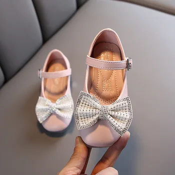 

Lovely Bow Tie Girl's Shoes 2020 Spring New Rhinestone Shallow Heel Girl's Princess Shoes Girl Sneakers